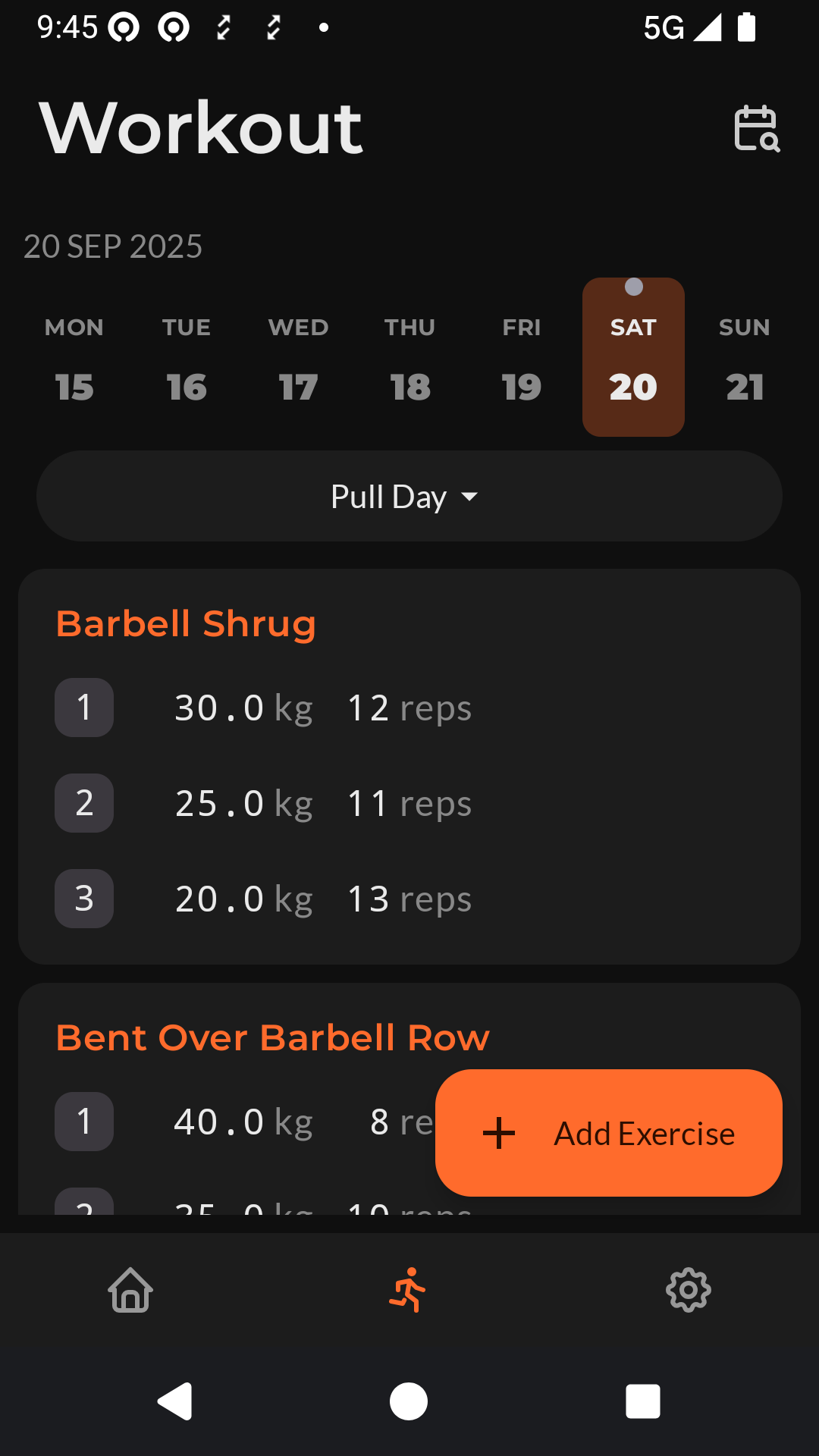 Workout Tracking Interface
